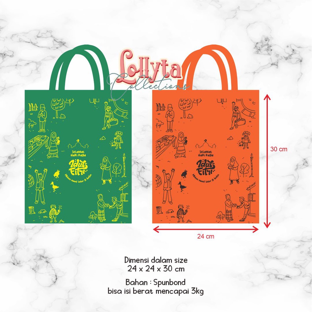 

Tas Spunbond 24 x 24 x 25 cm / Goodiebag EID / Idulfitri
