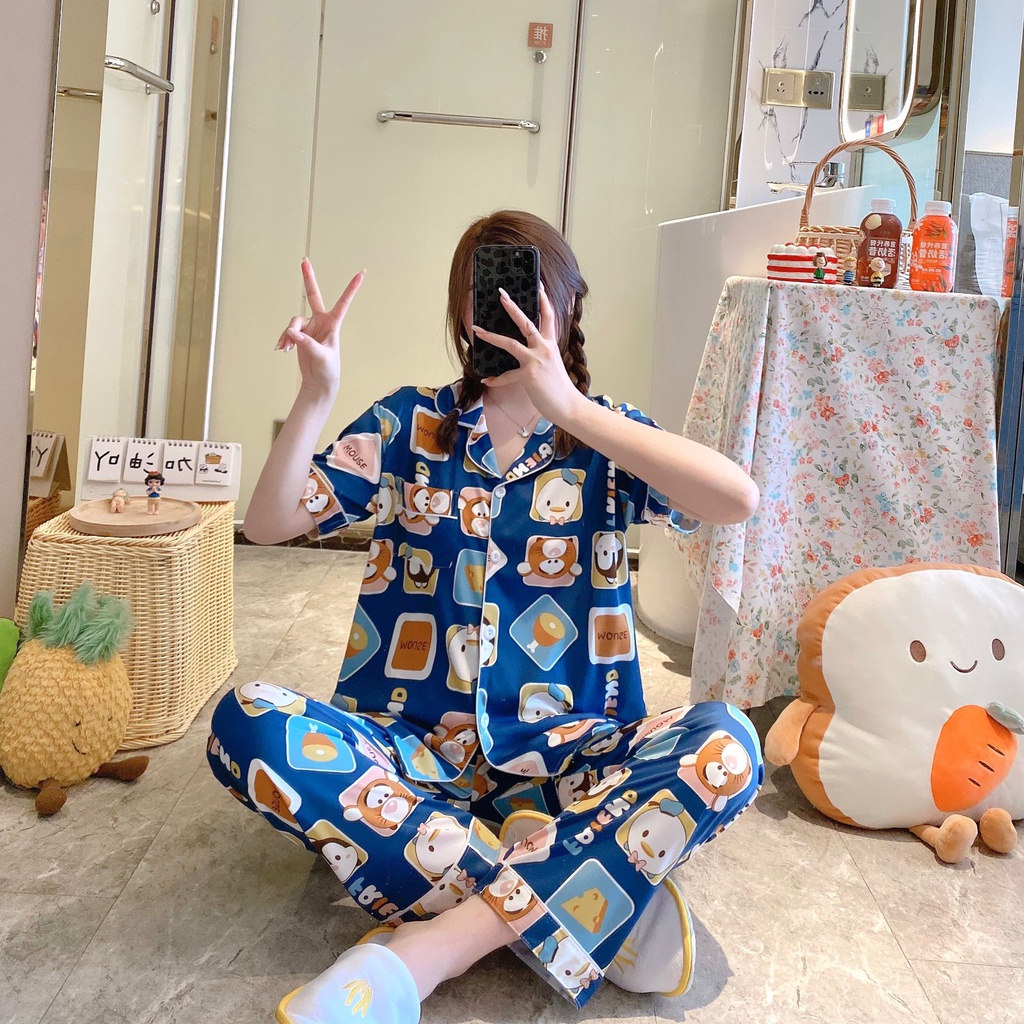 NF Piyama kerah / Piyama korean style/ Piyama busui bumil / Baju tidur kaos kancing depan