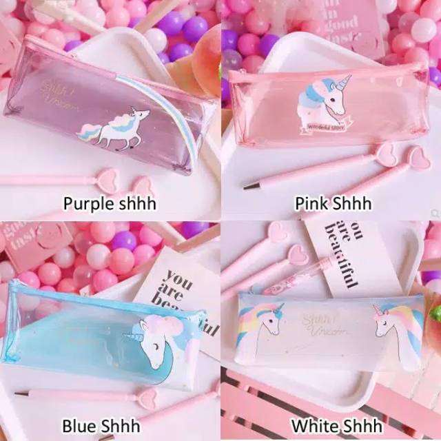 Tempat Pensil Unicorn Premium Tepak Pensil Alat Tulis Pencil Case Pink Cewek Perempuan Transparan Sekolah Back to school Kado Anak Perempuan Cewek Birthday