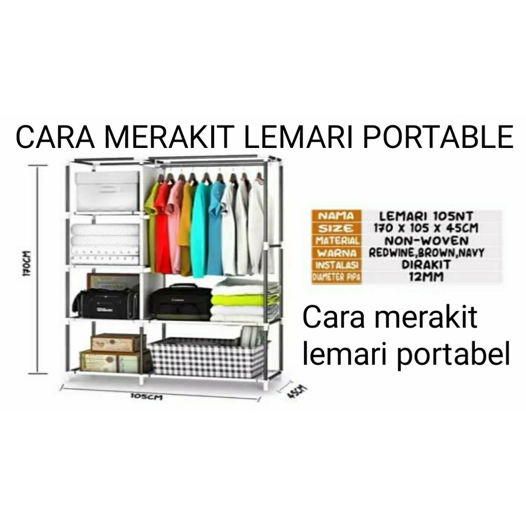 lemari pakaian / lemari baju portable lemari serbaguna dengan kain di gulung ke atas 105NT lemari kain Lemari Pakaian Portable 105NT Import Premium Lemari Serbaguna Matte Elegant/Bongkar Pasang lemari 70