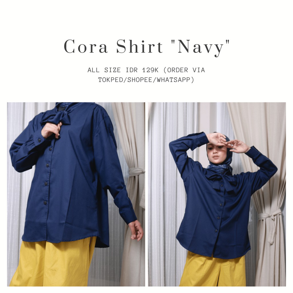 Jual Kemeja Oversized Cora Navy Kemeja Oversized Dengan Bahan Katun Toyobo Shopee Indonesia