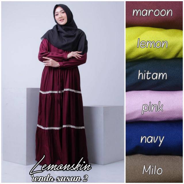 [Fashion Muslim] Gamis CANDA SUSUN RENDA lemonskin | terbaru