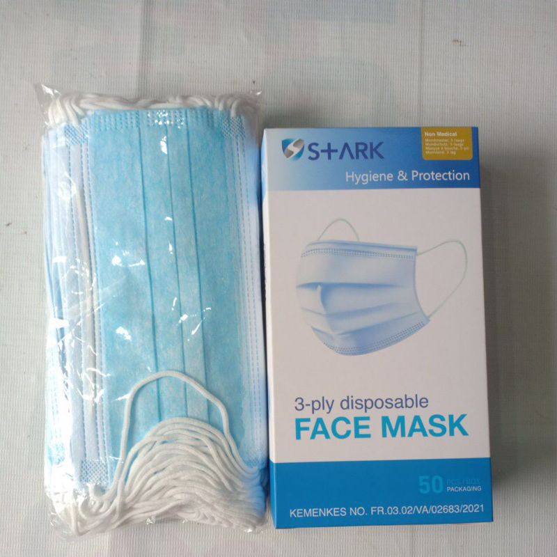 MASKER EARLOOP BIRU STARK 3 PLY ISI 50 MURAH