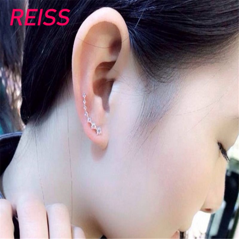 1 Pair Berlian Panjang Bridal Stud Earrings Shiny Ear Hook Emas &amp; Perak