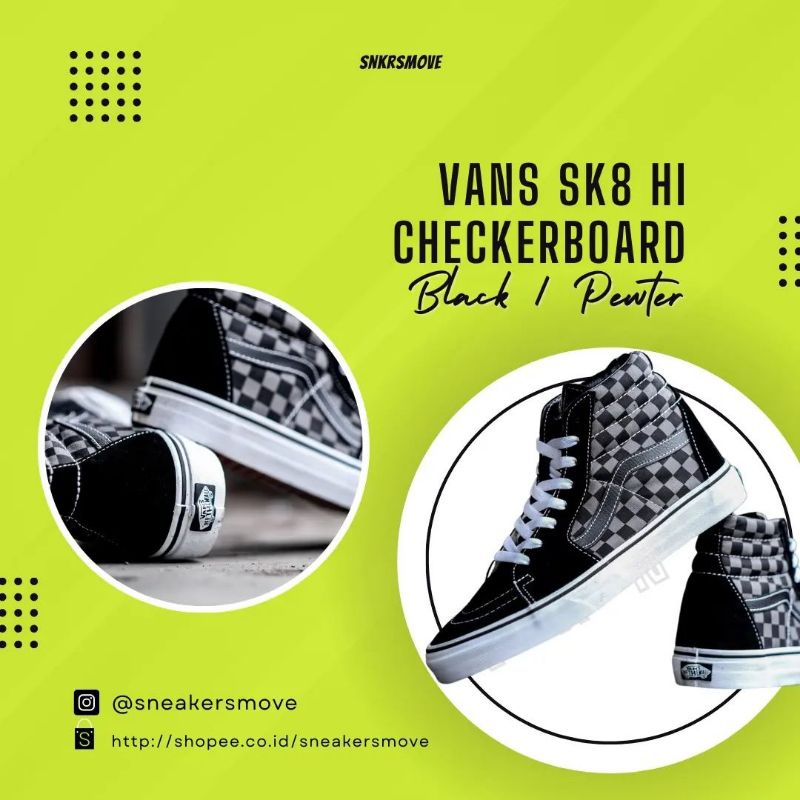 #saleenak Vans SK8 Hi Classic Checkerboard Black Pewter Original