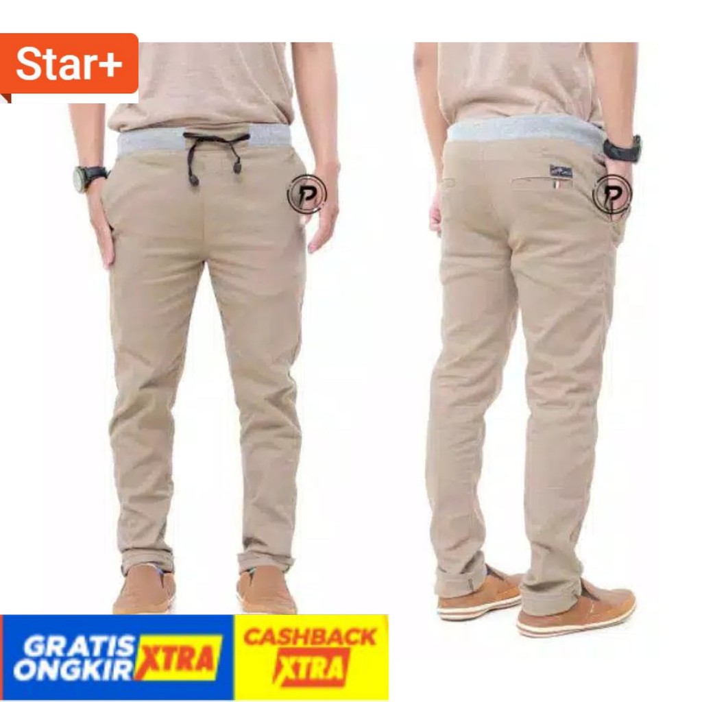 BAWAHAN PRIA KEREN TERKINI MODEL TERBARU JINS JENAS / COD CELANA PANJANG CHINO PINGGANG KARET