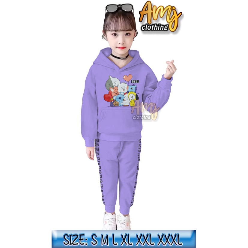 setelan sweater hoodie BTS21 anak perempuan 5 tahun 10tahun