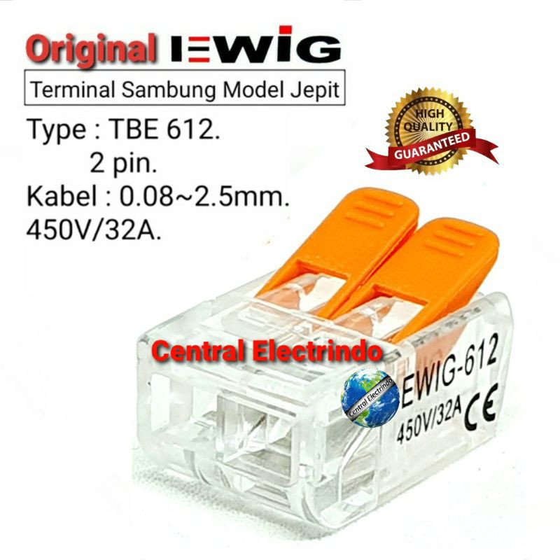 Terminal  Block Sambung EWIG 2Pin Max 2.5mm 32A 450V Model Jepit.