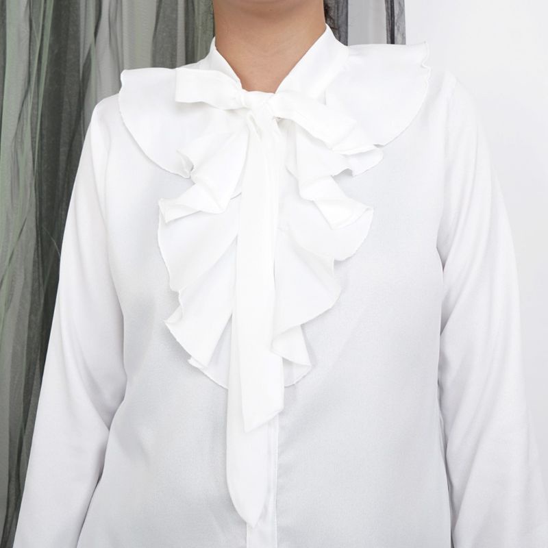 Kemeja Putih Ruffle Wanita Tangan Panjang