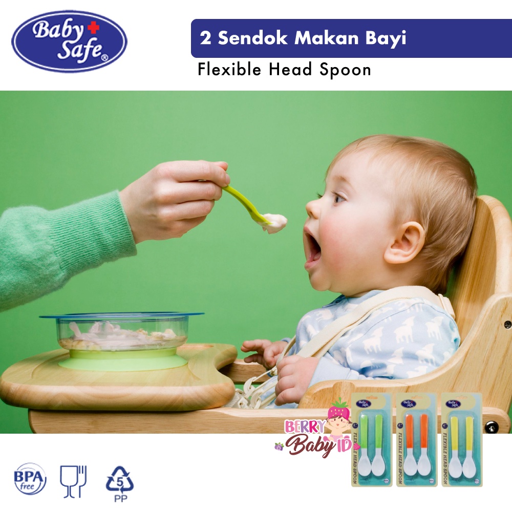 Baby Safe Flexy Head Spoon 2 Sendok Makan Bayi Fleksibel BS349 BBS058 Berry Mart