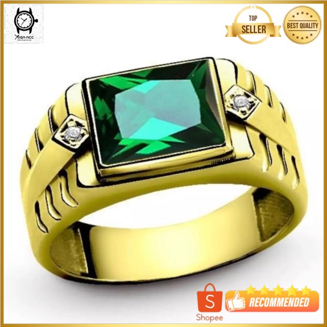 Cincin Batu Zamrud Green Emerald Ring Gold Filled Hight Quality Simple Minimalis Cubic Zirconia