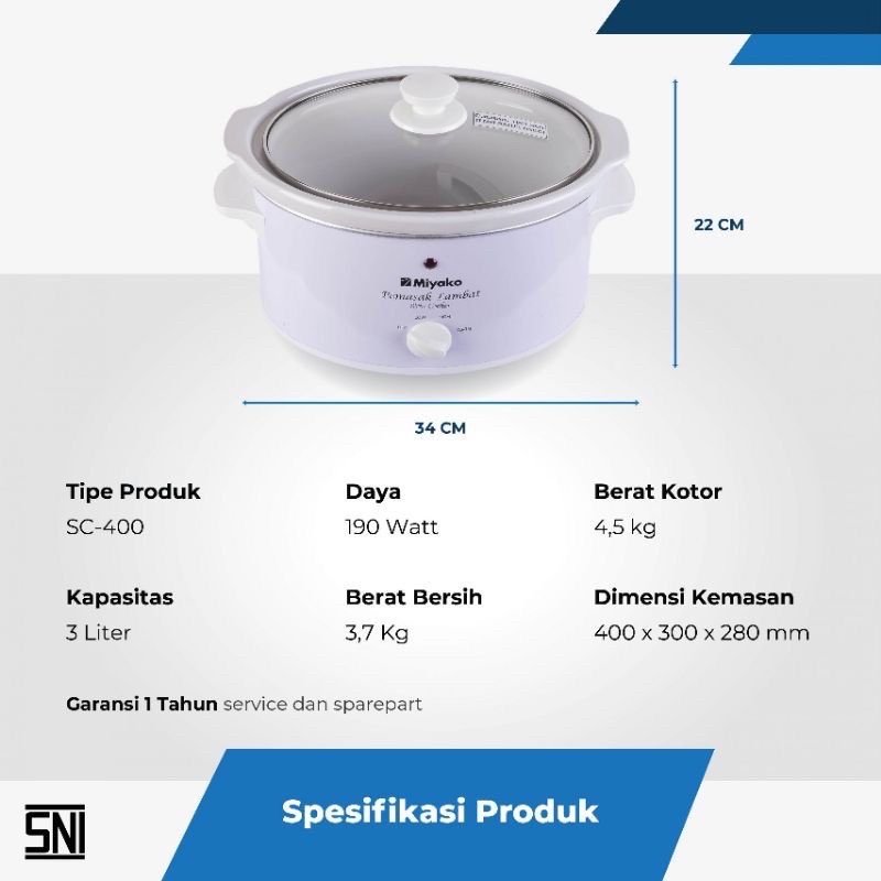 MIYAKO SLOW COOKER 3 LITER SC-400 / SC400 / SC 400 - 100% ORI