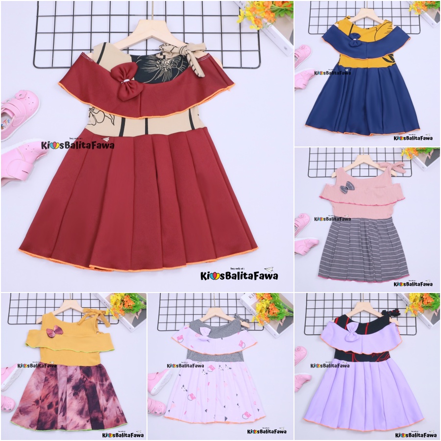 Dres Rachel uk Bayi - 5 Tahun / Baju Dress Anak Perempuan Murah Model Gaun Pesta Polos Motif Export