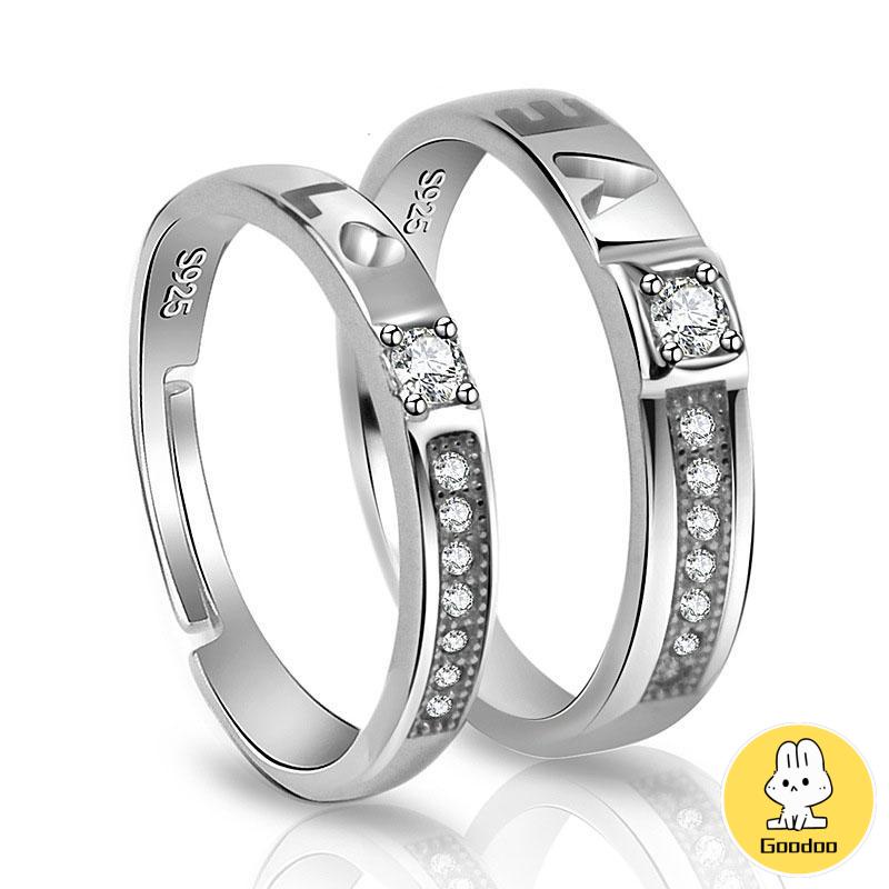 925 Silver Cincin Pasangan Berlian Mode Wanita Perhiasan Cincin Couple Rings -Doo