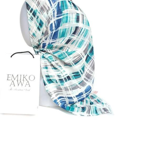 ❃ Jilbab Segiempat Motif SalurBlue / Emikoawa / CerutiZara / Berkualitas ➢
