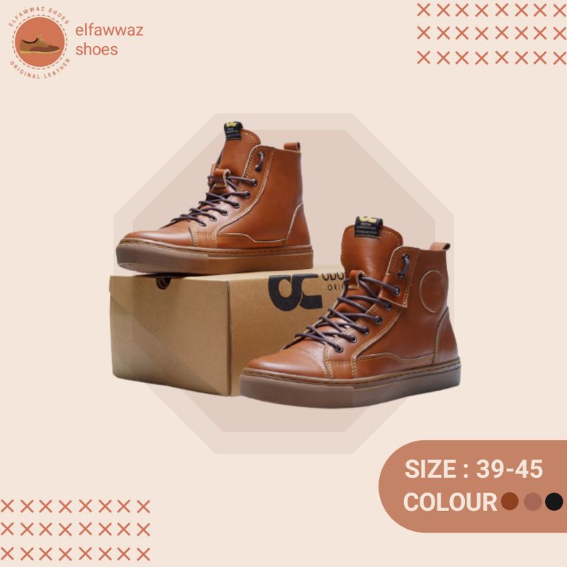 SEPATU KULIT PRIA SNEAKER CASUAL BOOT CLASSIC OC KASUAL ORIGINAL ODON CIBADUYUT PREMIUM LEATHER COCO