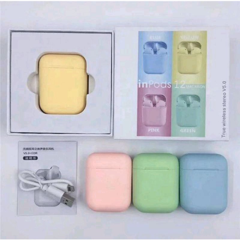 i12 Macaron Tws Earphone Wireless Bluetooth Hifi Warna Warni Headset Handsfree