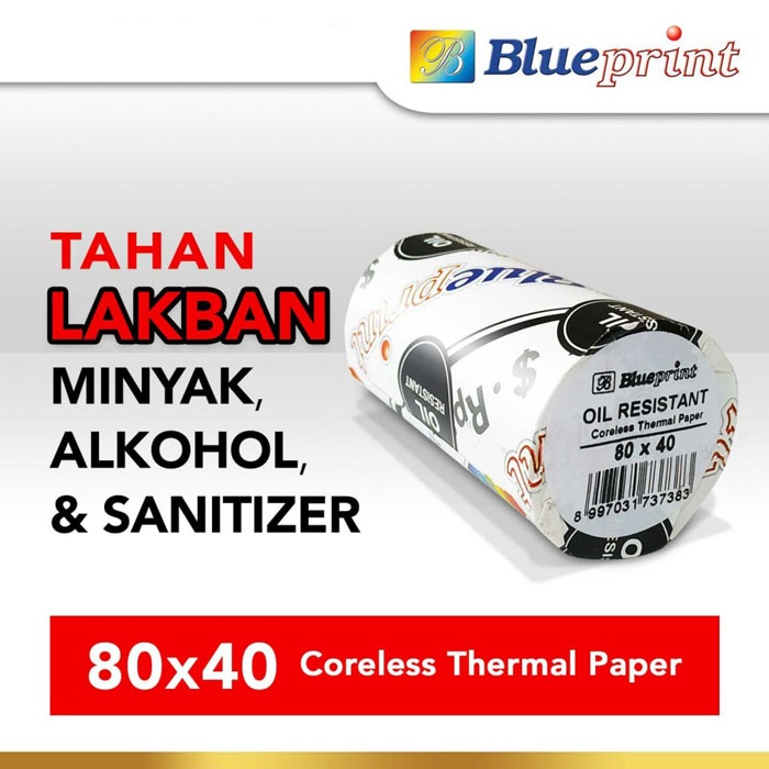 Blueprint Thermal Paper Roll 80x40mm Oil Resistant Kertas Termal