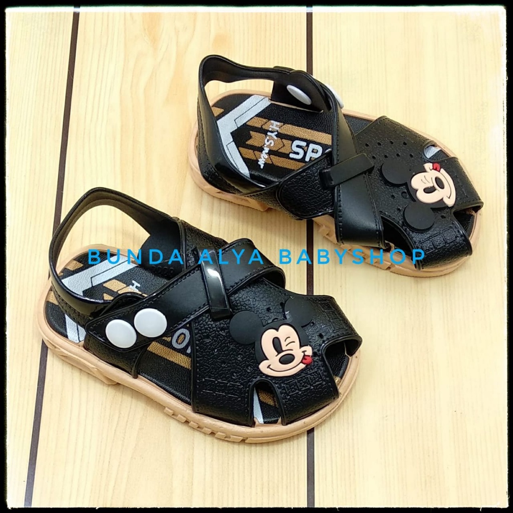 Sendal Anak Laki Laki Usia 6 Bulan 1 2 3 Tahun Kartun HITAM Karet Elastis  - Sandal Anak Cowok Anti Licin Alas Karet