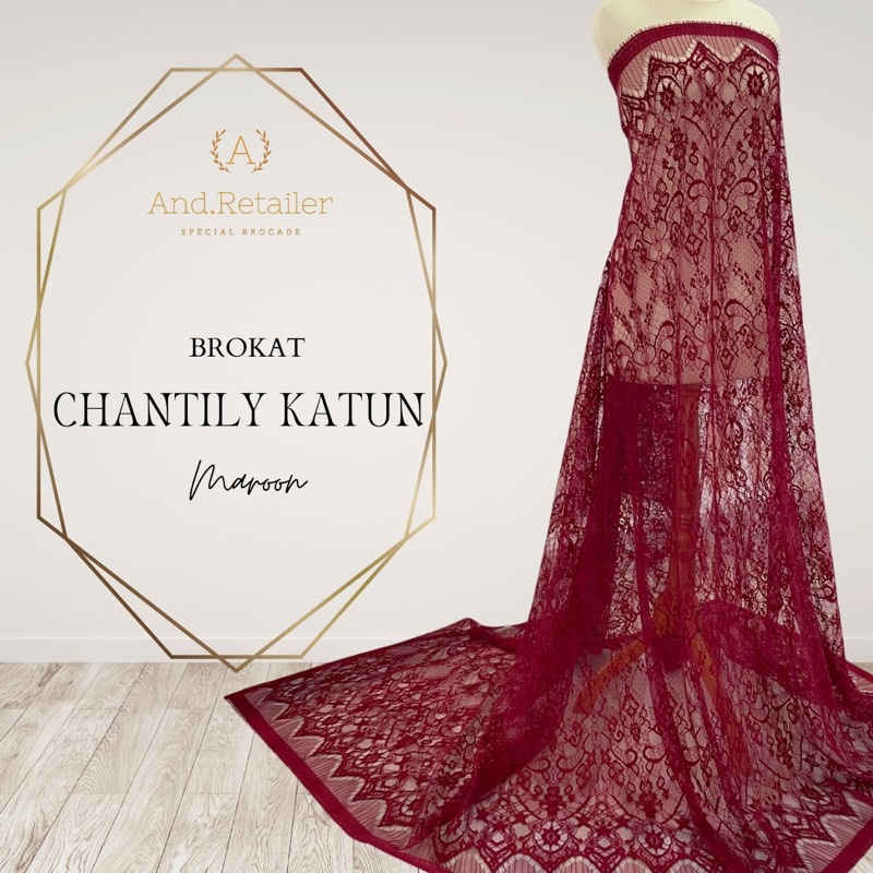 Bahan Kebaya Brokat Semi France Lace Chantily Shantily Katun Per panel 2,5m Warna Merah Maroon