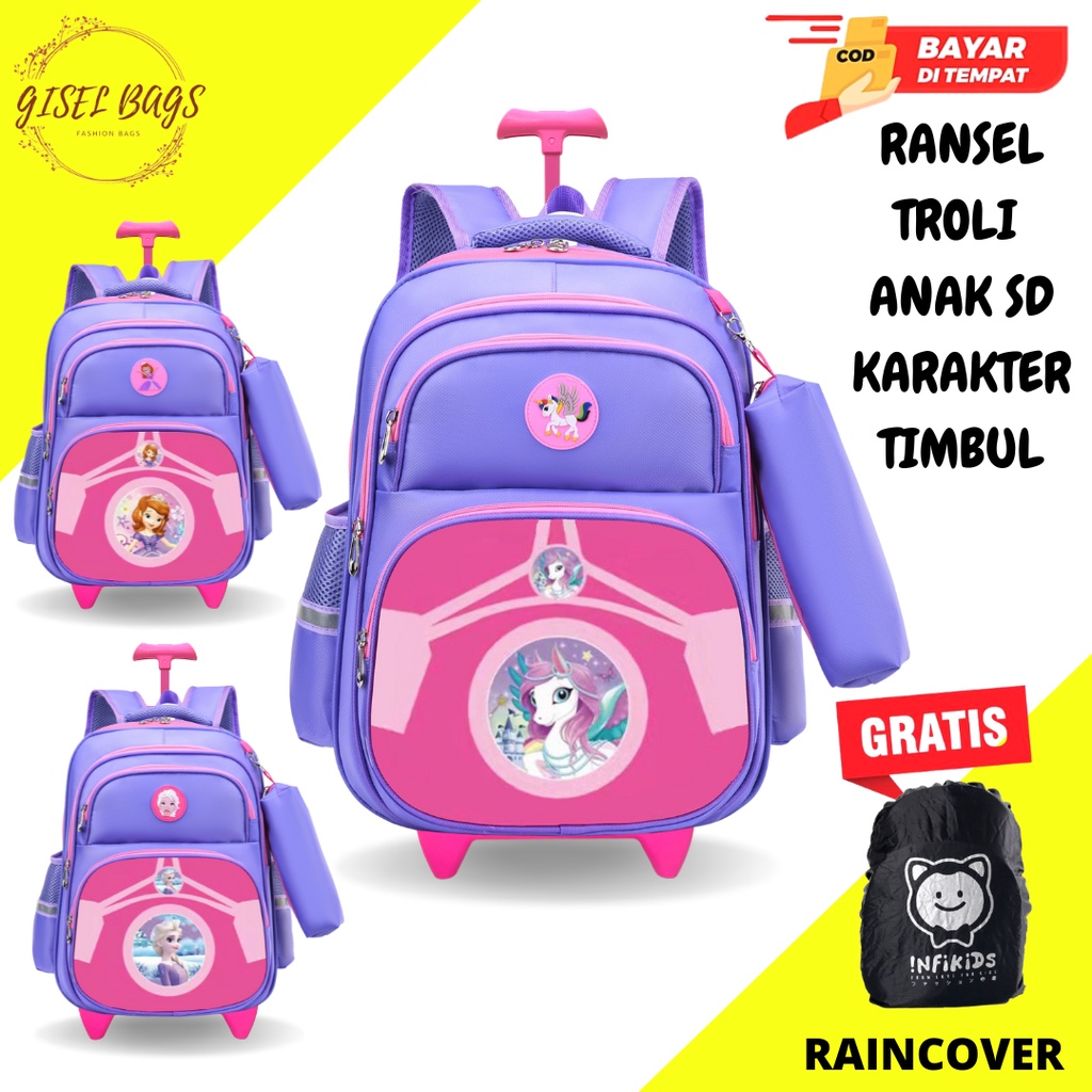 GB-Tas ransel troli anak perempuan SD tas ransel troli import gratis kotak pensil