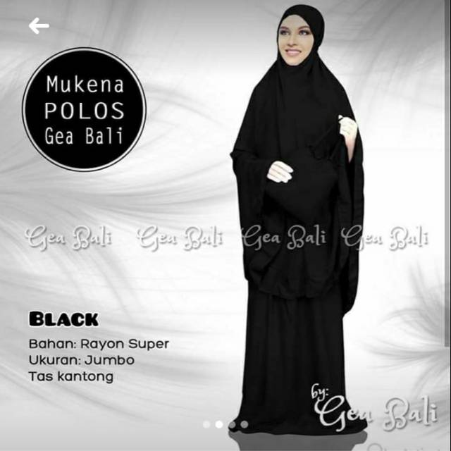 Mukena Polos Bali Jumbo Warna hitam maroon hijau tua + tas kantong