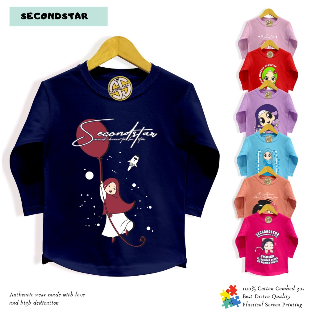 (S-M) Secondstar Kaos Tangan Panjang Anak Laki laki Perempuan Umur 1-4 Tahun Bahan Cotton -AMR153