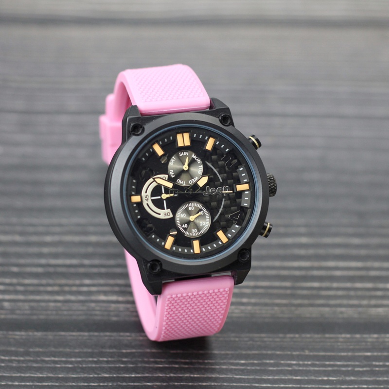 JAM TANGAN FASHION PRIA WANITA JEEP V93-19045 ANALOG TALI RUBBER CHRONO ON GARANSI 6 BULAN FREE BOX 