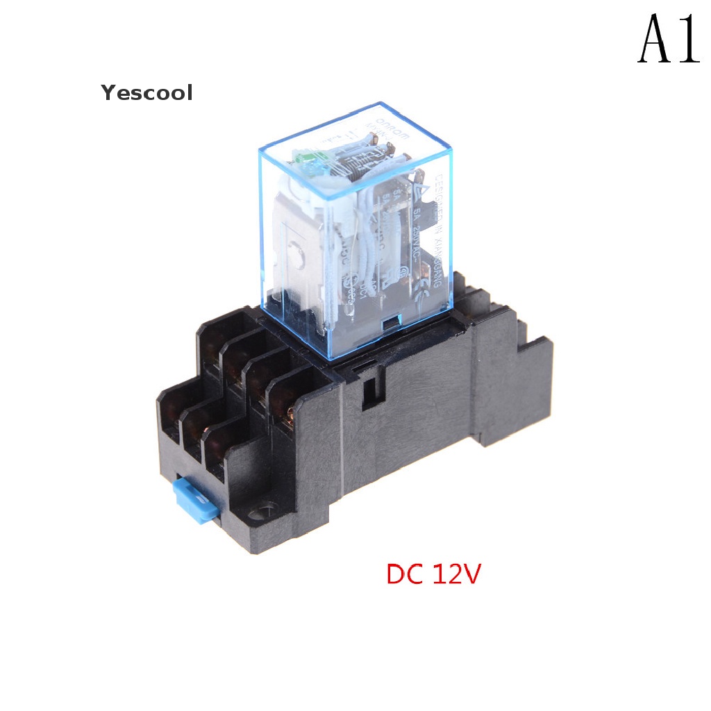 Yescool MY4NJ Coil Power Relay DIN Rail Mount 14 Pin 4PDT 12v / 24v / 220v Dengan Socket