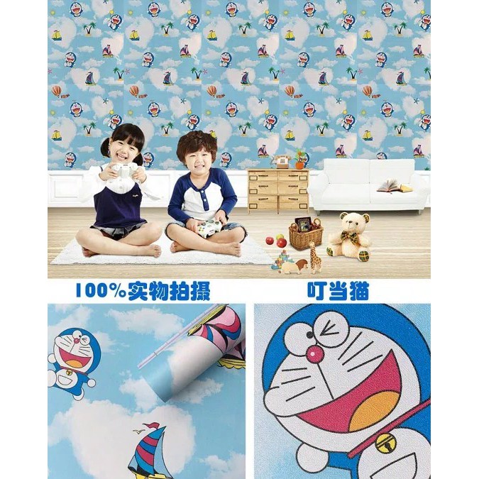 Wallpaper Dinding Kamar Tidur Motif Doraemon Awan Pantai