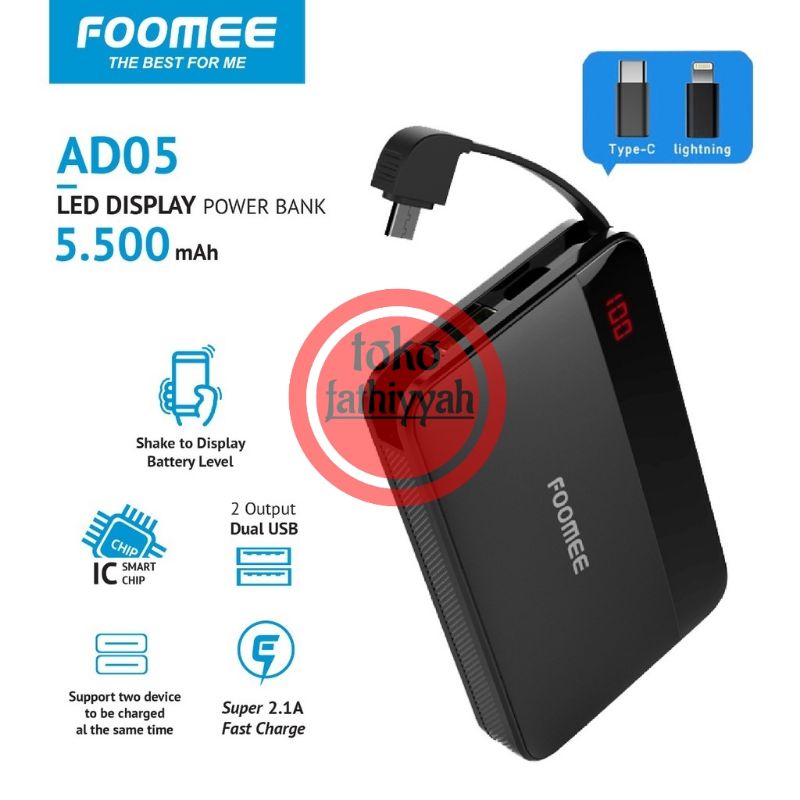 foomee AD05 powerbank 5000mAh hitam putih