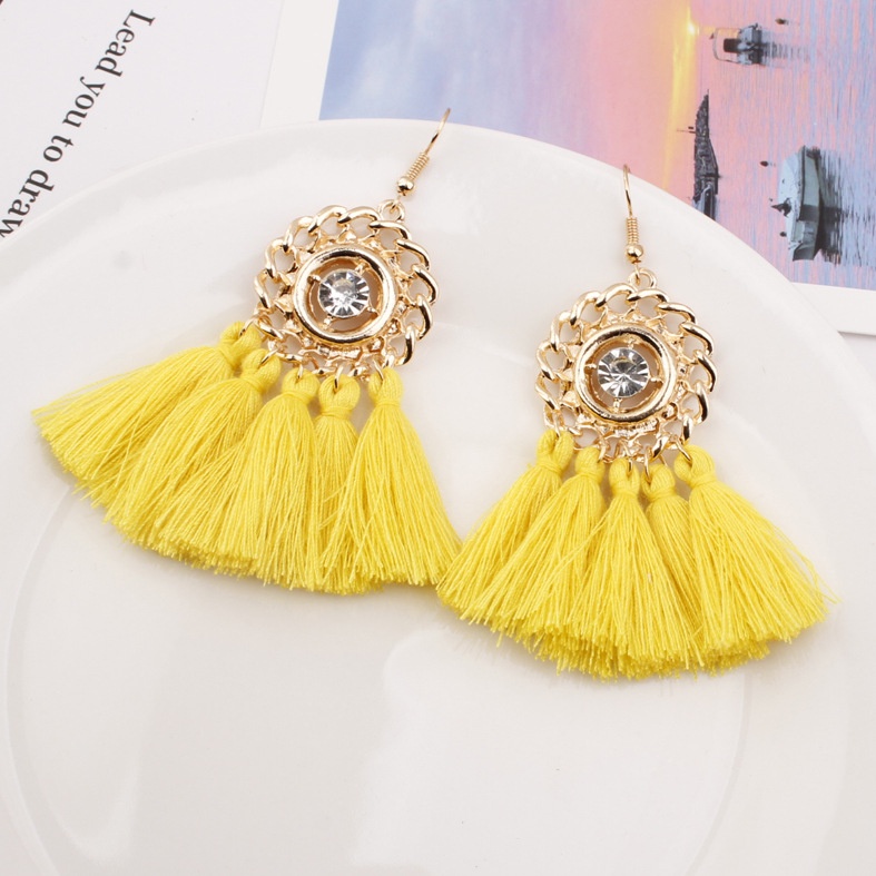 Merek besar rumbai anting-anting baru fashion bohemian Retro gaya etnik berlian bulat aksesoris all-