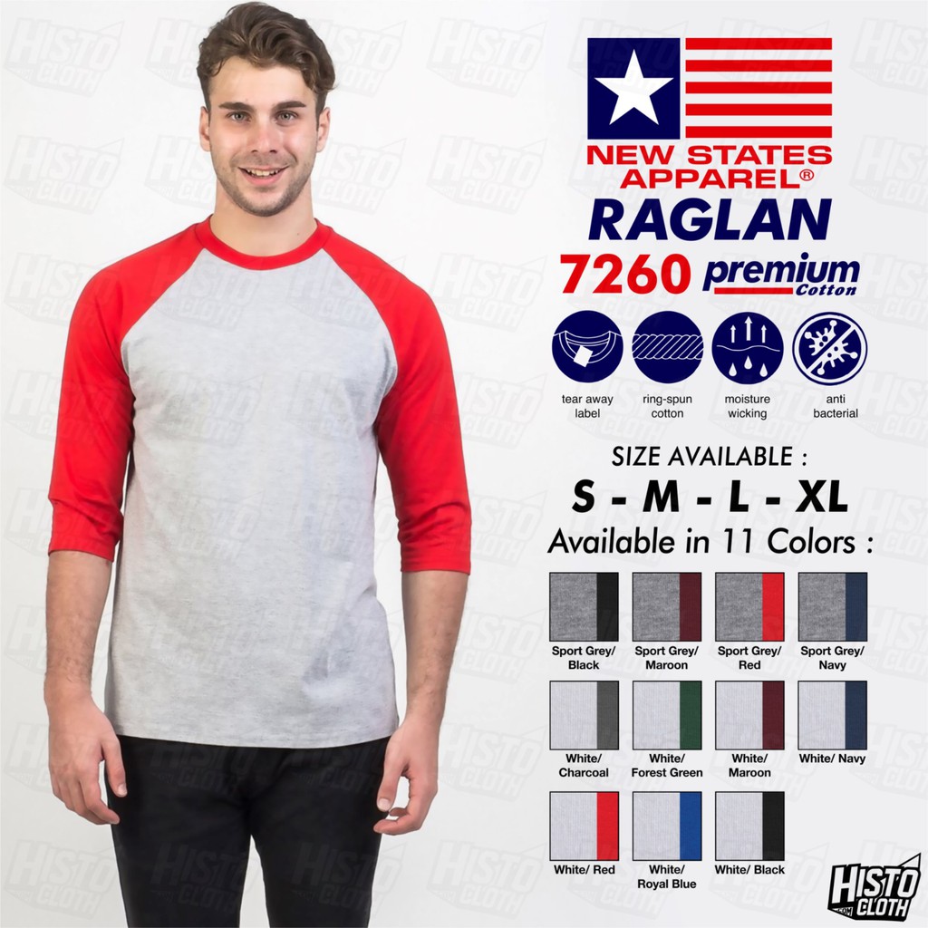  Kaos  Polos NSA Raglan Lengan  3  4  New States Apparel 