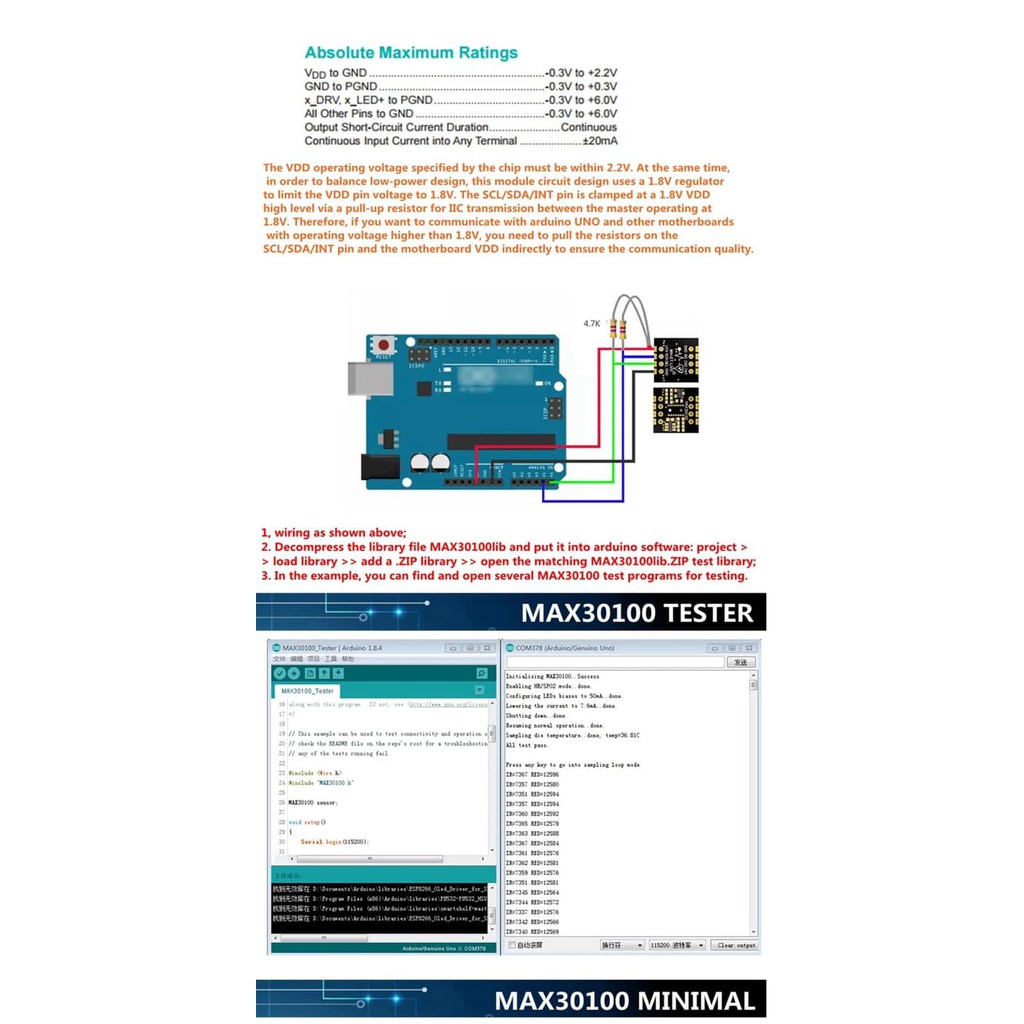 MAX30100 Heart Rate Sensor Pulse Oximetry Sensor Module For Arduino