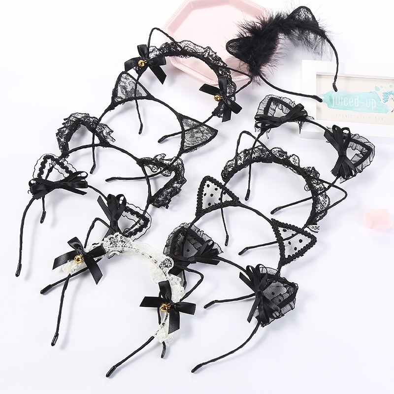 Bando Sweet Lace Chiffons Cute Ribbon Bow Cat Ears Hearband