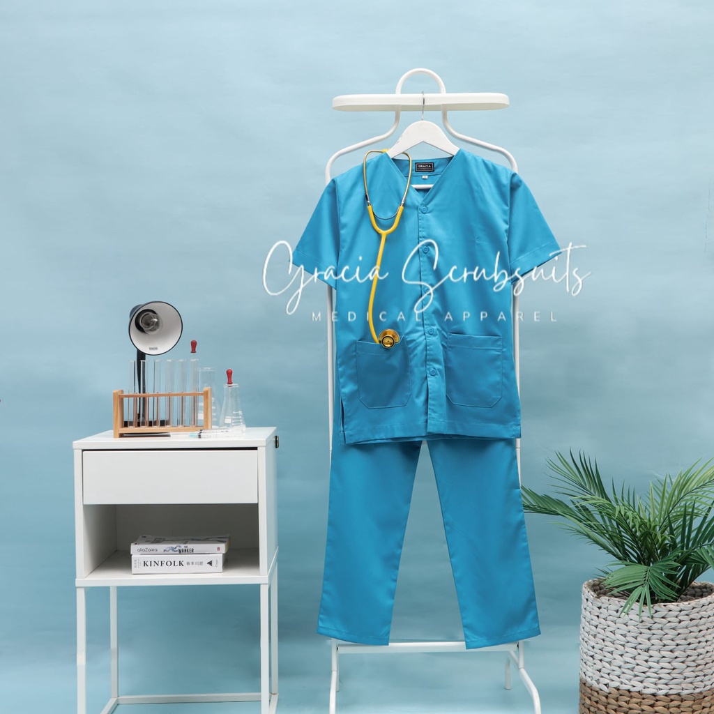 GRACIA SCRUBSUITS - SATU STEL SCRUB/baju jaga MODIFIKASI (kancing/kerah shanghai) MURAH