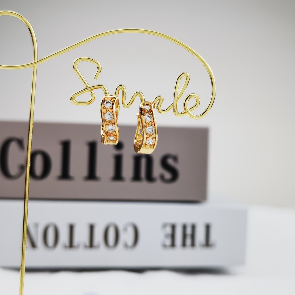 Y135 Anting Wanita Titanium Korea Dewasa Jepit Emas Berlian Anti Karat Anti Luntur-4