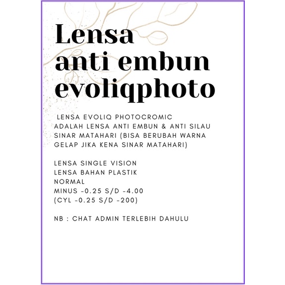 LENSA EVOLIQ PHOTOCROMIC ANTI EMBUN
