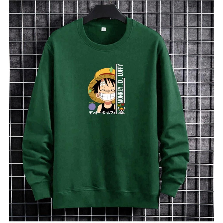 JOSJOLI_STORE/Sweater Luffy Angkat Tangan dan Luffy Nyengir/Atasan Pria Dewasa Lengan Panjang/L XL