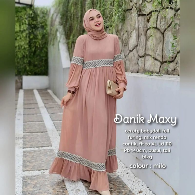 danik maxi seruty bebydoll full furing /gamis syarii seruty renda import /gamis ceruty terbaru gratis ongkir bisa COD Monalisa Olshop