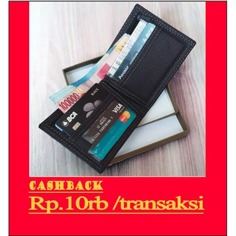 Dompet lipat pria hitam bahan kulit sintetis murah plus box ready