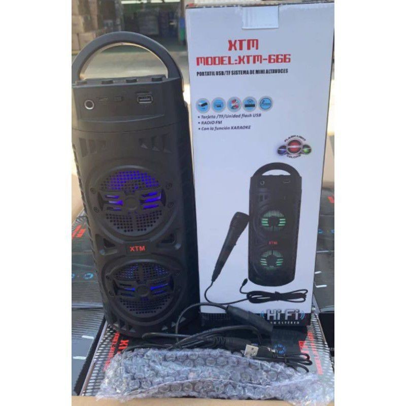 Promo Terbaru!!! Speaker Karaoke Portable Bluetooth XTM 666 Wireless USB LED Bonus Microphone Super Extra Bass