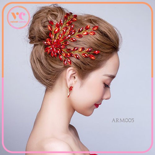 [SIAP KIRIM] AKSESORIS RAMBUT SANGGUL MERAH PESTA WEDDING MODERN ARM-AD005