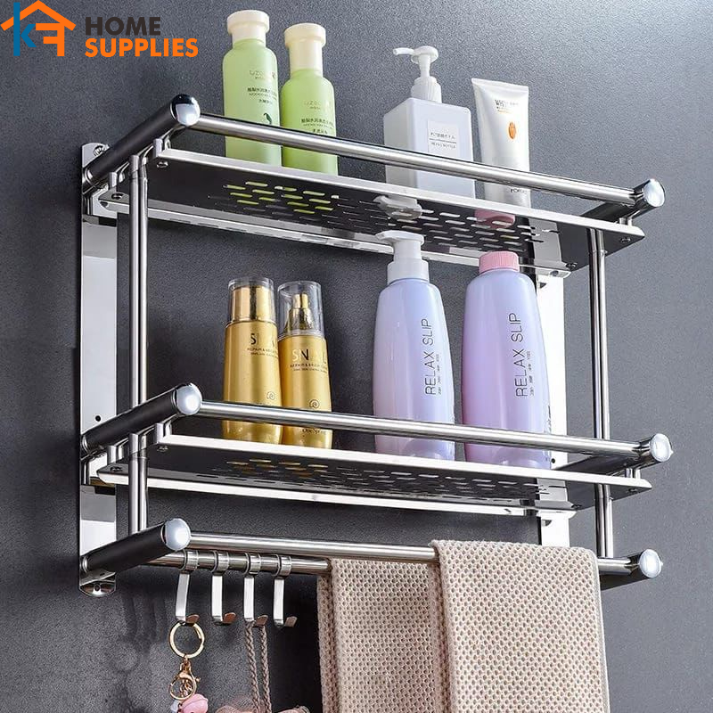 【KF】Rak Dinding Kamar Mandi Stainless Anti Karat Rak Bumbu Dapur Stainless Steel Rak Tempel Gantung