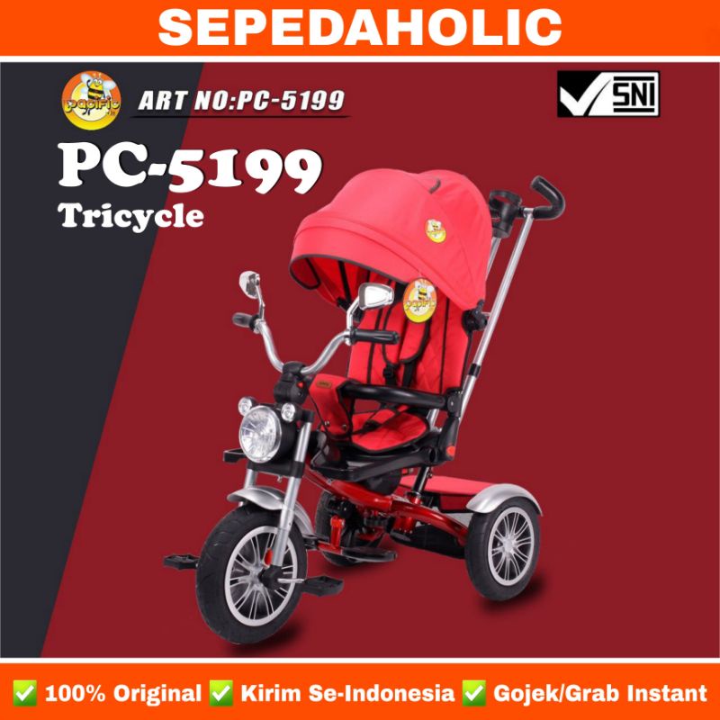 Sepeda Roda 3 Tiga PACIFIC PC 5199 Tricycle Stroller Anak Model Motor Kanopi Musik Lampu