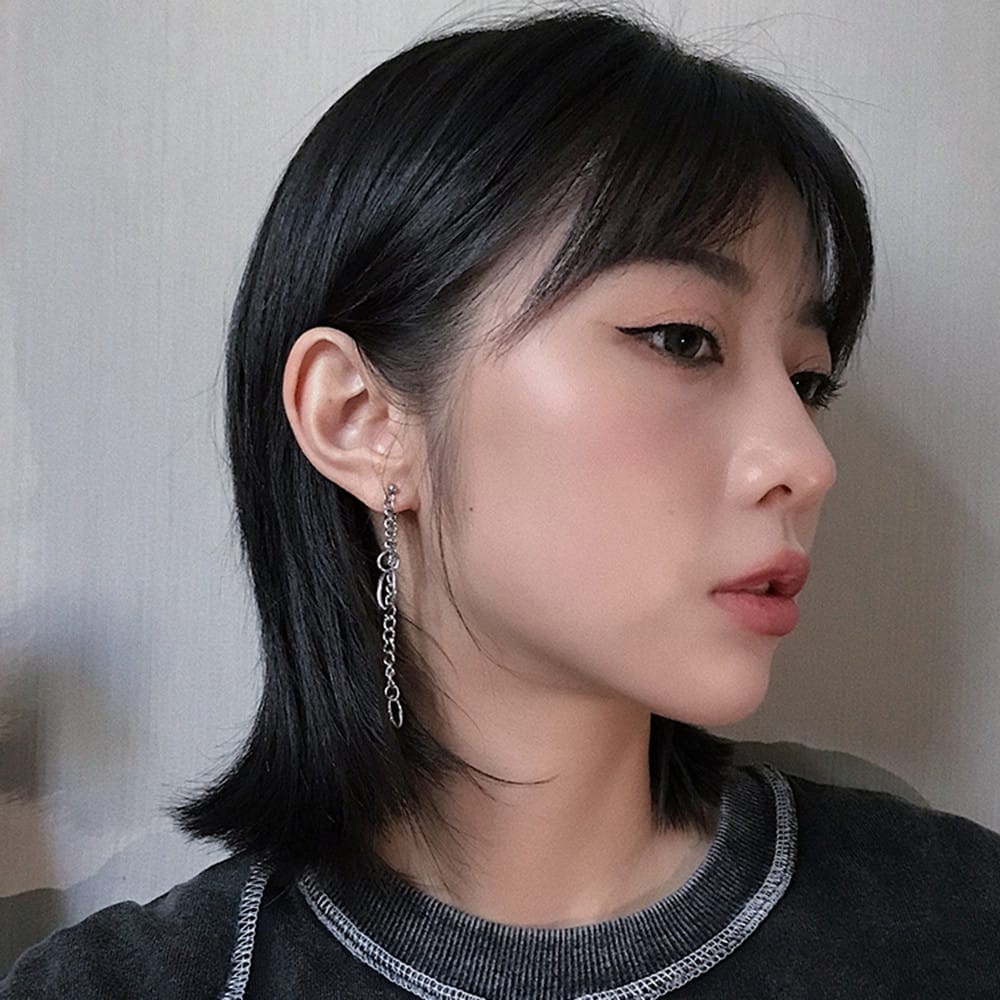 Anting Bulat Earrings Long Chain Hip Hop Earrings Double Chain