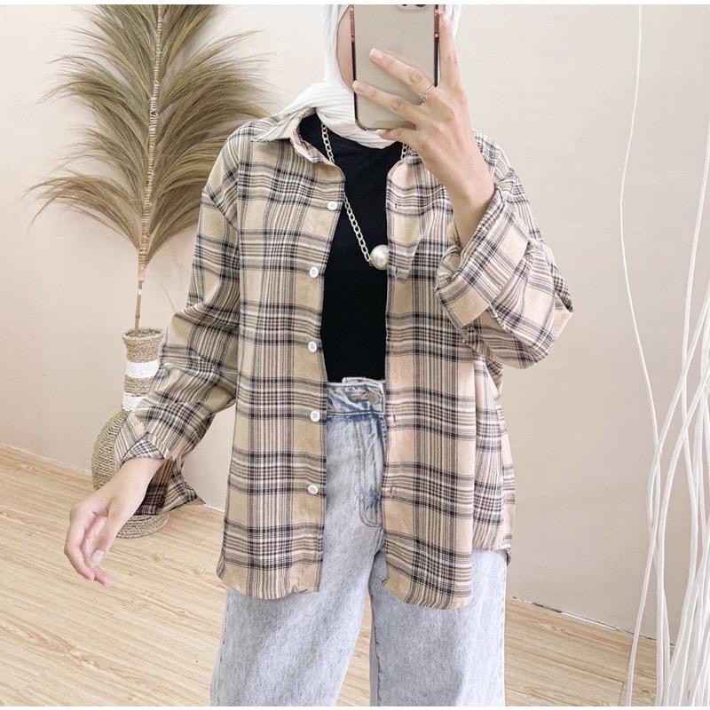 Tq88indonesia Fashion Kemeja Flanel Wanita Lengan Panjang Terbaru / Kemeja MERYYL FLANEL SHIRT / Kemeja Kotak Kotak Cewek / Hem / Kem Wanita Terbaru