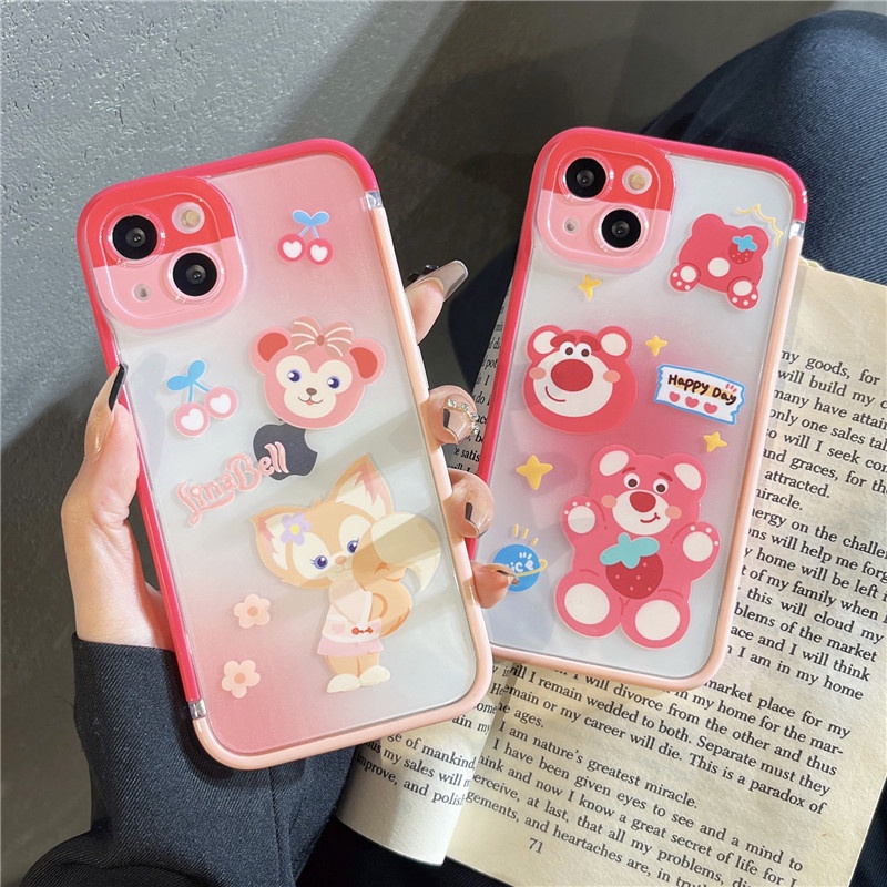 Casing iphone 13 12 11PROMAX X XS XR XSMAX shockproof Motif Strawberry Beruang Kelinci