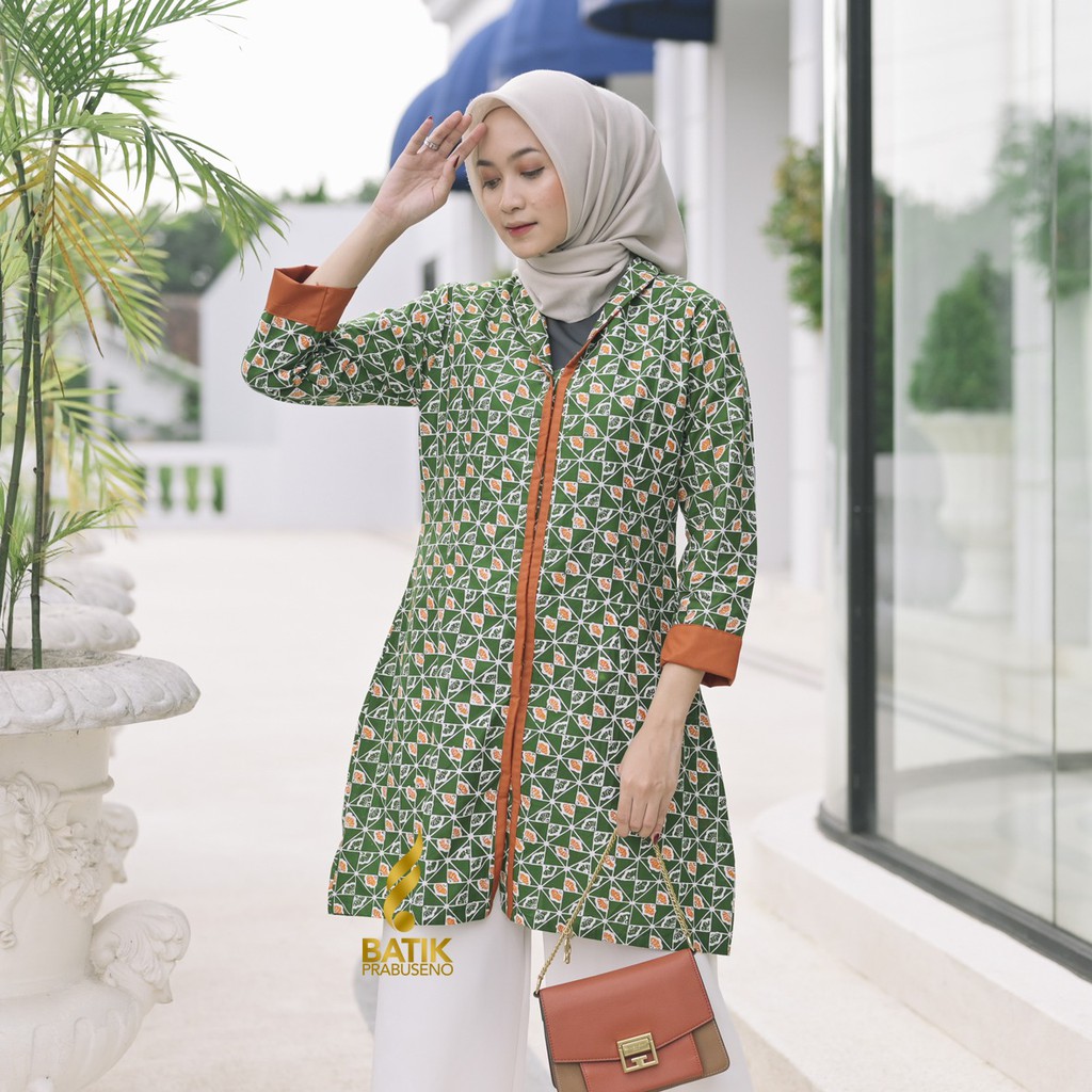 ELVINA BATIK WANITA LENGAN PANJANG BAJU TUNIK ATASAN KERJA KANTORAN MODERN JUMBO PREMIUM KEKINIAN JA