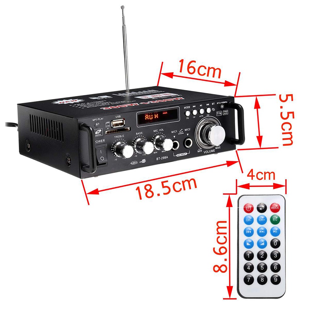 Audio Amplifier Bluetooth EQ Karaoke Home Theater FM Radio 600W